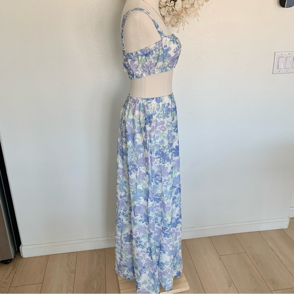 πͺ» SABO Venesa Maxi Skirt Crop Top Matching Set Blue Juniper Floral - Picture 8 of 16